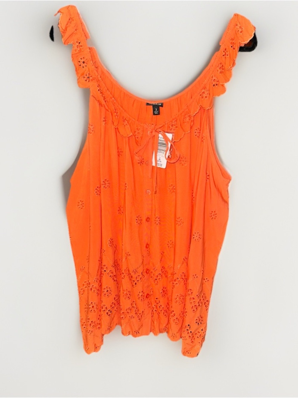 Torrid Eyelet Ruffle Tie Front Tank Top Orange Nasturtium Plus Size 3X 22-24 NEW - Picture 2 of 7